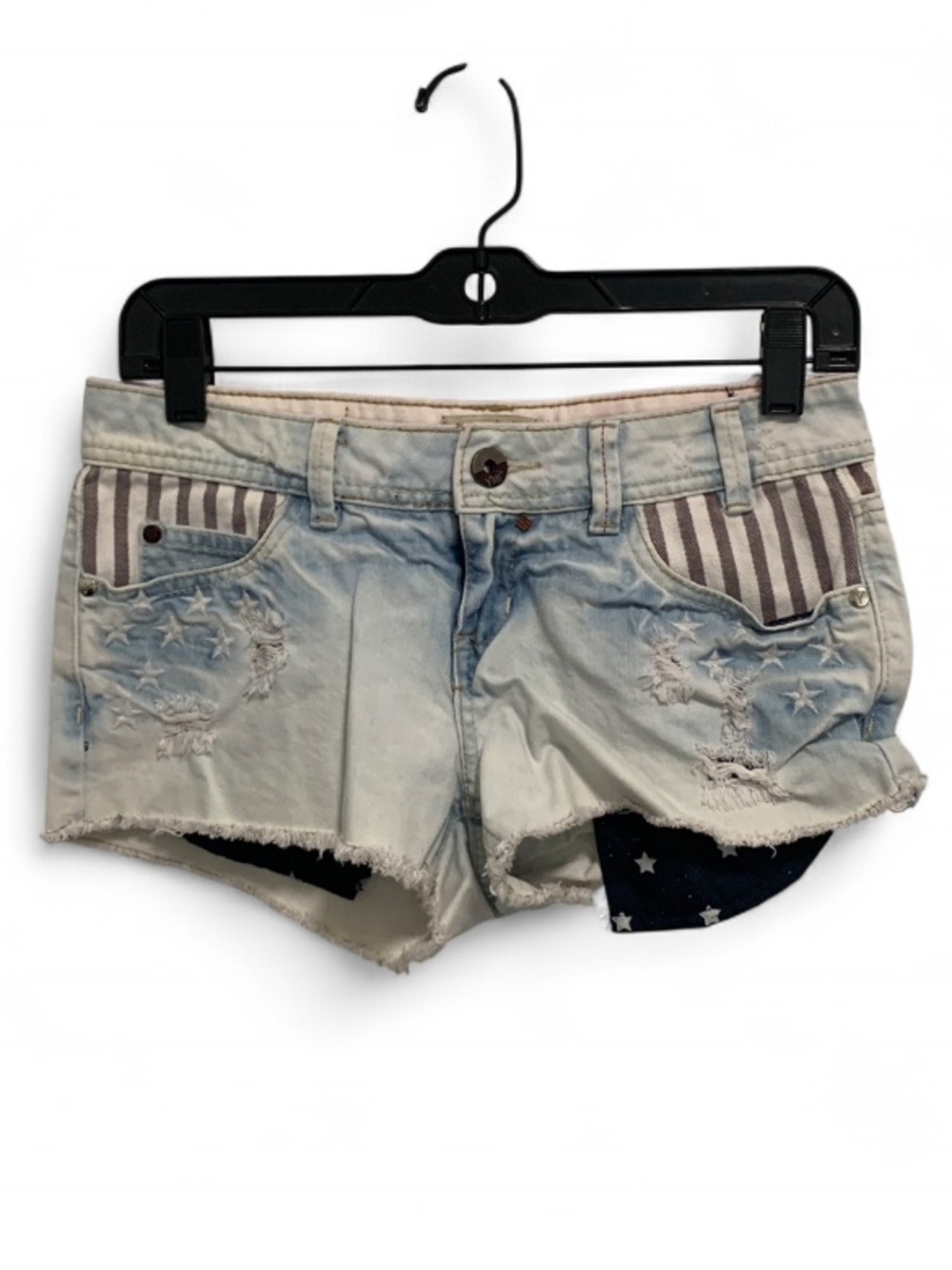 Y2K YMI Light Wash Distressed Denim Shorts with Star & Stripe Accents